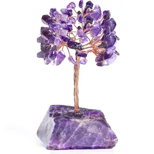 Crystal Tree of Life Money Tree Decorations Crystals and Healing Stones Reiki Positive Energy Gemstones Purple Feng Shui Decor for Room Office Desk Meditation Gifts for Women