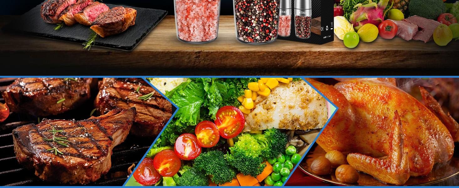 Gravity Electric Pepper Grinder, Salt or Pepper Mills & Adjustable Coarseness, with LED Light, One Hand Automatic Operation -Set/RoseRed