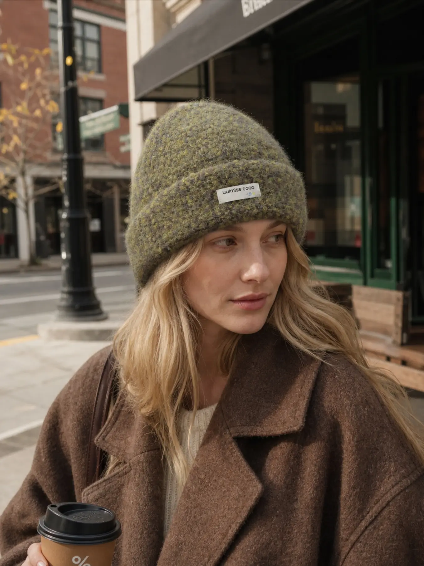 Vintage Patchwork Knit Hat for Women, Thickened Warm Winter Cap, Rolled Edge Label Cold Hat, Lazy Atmosphere Pull-On Hat