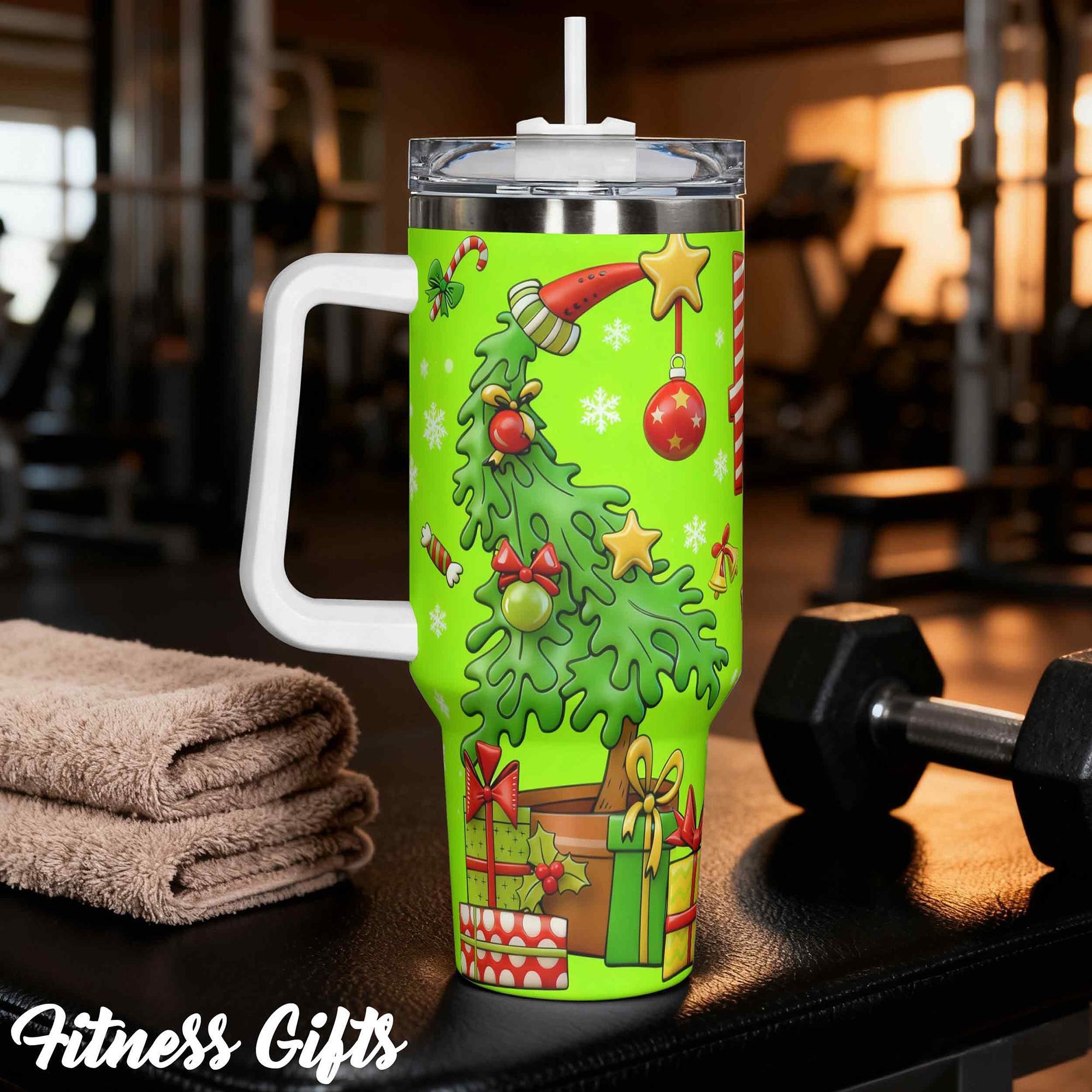 1pc, Christmas Cup 40oz Stainless Steel Vacuum Insulated Tumbler Green Christmas Funny Print  Stainless Steel Bottle Christmas Gifts, For Dad Son Women Mom Sisters Teacher Coworker Friend Brother