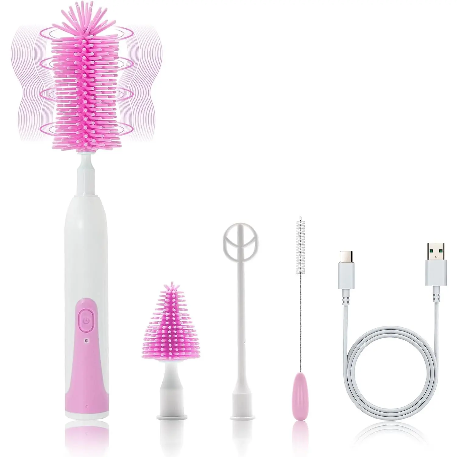 Electric Cleaning Brush with Bottle Brush & Milk Mixer, Rechargeable Electric Bottle Brush with 2 Speed Mode,Powerful Waterproof Bottle Cleaner Brush,A Must Have  Daily Life (Plum)