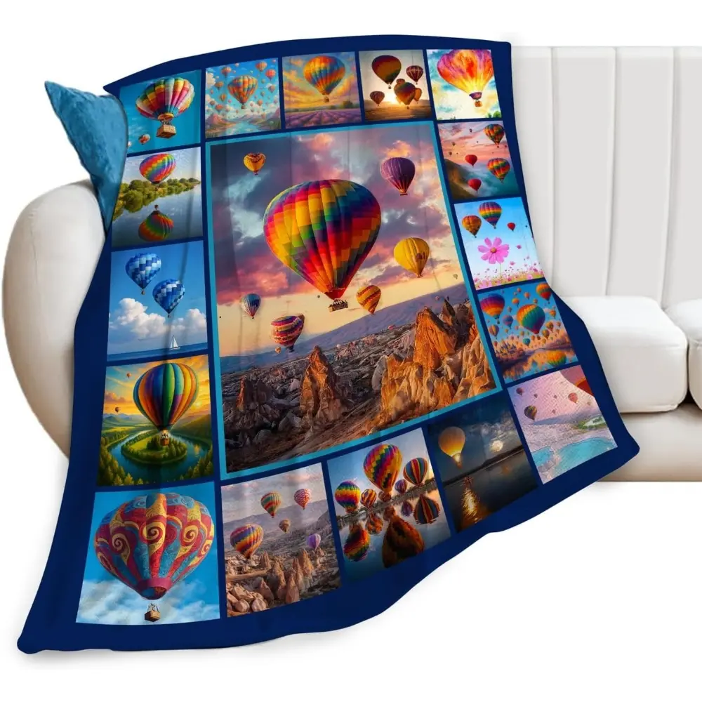 1PC Hot Air Balloon Blanket Travel Throw Blankets Soft Cozy Warm Fuzzy Flannel Colorful Throws Stuff Gifts for Girls Boys Men Women Bed Couch Bedding Decor