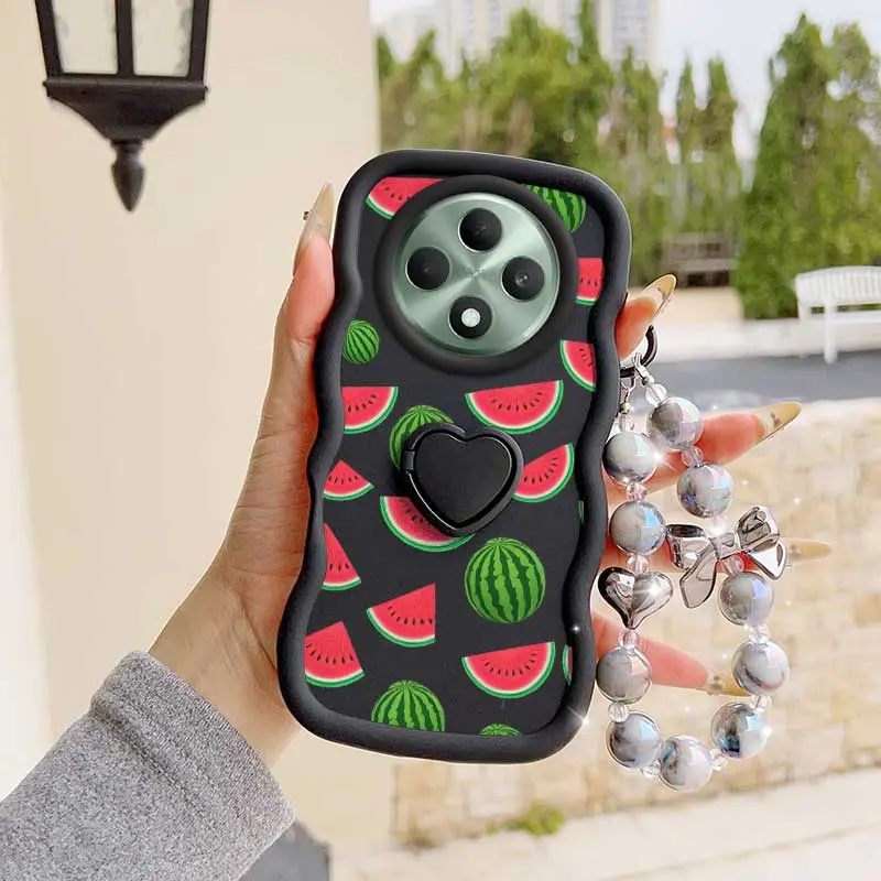3pcs( Cartoon watermelon phone Case+Lanyard+Stand) For OPPO F27/F25Pro/F31 Pro/F19  Pro+/F21Pro/F27 Pro/F29Pro/A40m/A40/A53/A54/A78/A79/A77/A77/A93/A94/A2x/A60/A57e/A58/A58X/A56 Cover For Reno11/Reno 11F/Reno12Pro/Reno12F/Reno13F/Reno 14F/Reno15F Cover