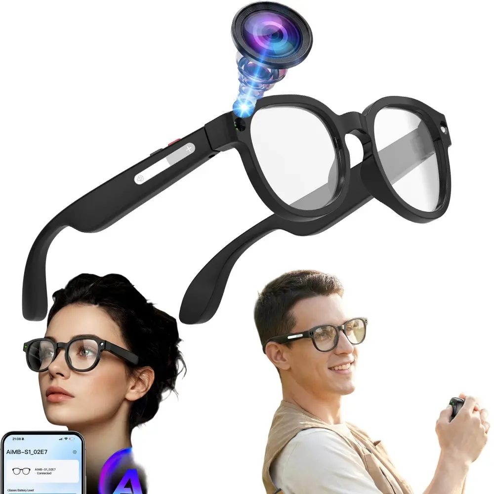 AI Smart Glasses with Camera for Men, Wearable smart glasses, Wearable Tech Glasses, 2MP Anti-Shake Camera, 1080P Video Recording, Hands-free Bluetooth Calling, Music Control, AI Translation, 3 Lens Total(Sunglasses +Anti-Blue Lens+Gradient)