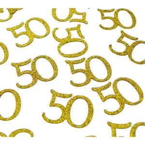 Happy 50th Birthday Confetti, 100 count Glitter  Number 50 Table Confetti for 50th Birthday, Anniversary Party Supplies (50,)