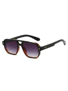 New Fashion Square Frame Double Bridge Glasses, Men's European Style Trendy Slimming Sunglasses, Women's Plain Metal Decorative Lens, Stylish Shades