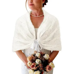 BB&KK Womens Knitted Shawl Wraps Winter Bridal Wedding Stole Shrug Party Shoulder Cream Scarf Wrap Warm Dress Cover Up