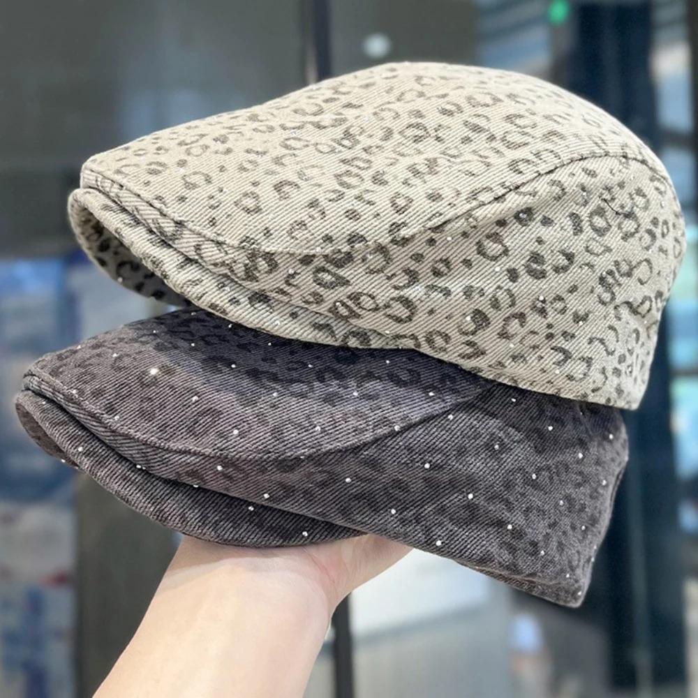 HT4874 Berets Shiny Spring Autumn Hat Men Women Leopard Artist Painter Beret Hat Male Female Ivy Flat Cap Adjustable Beret Caps