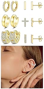 FINREZIO 1 Pair Post Hoop Earrings Hoops Cubic Zirconia Hoop Earrings for Women Hypoallergenic Earrings Jewelry