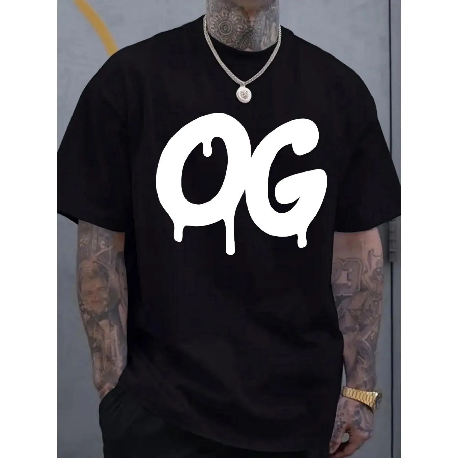 Men's Original Classic Bubble Print OG Drip Graphic T-Shirt - 100% Cotton Loose Oversized Baggy Unisex Hip Hop Streetwear Comfy Casual Short-Sleeve Top