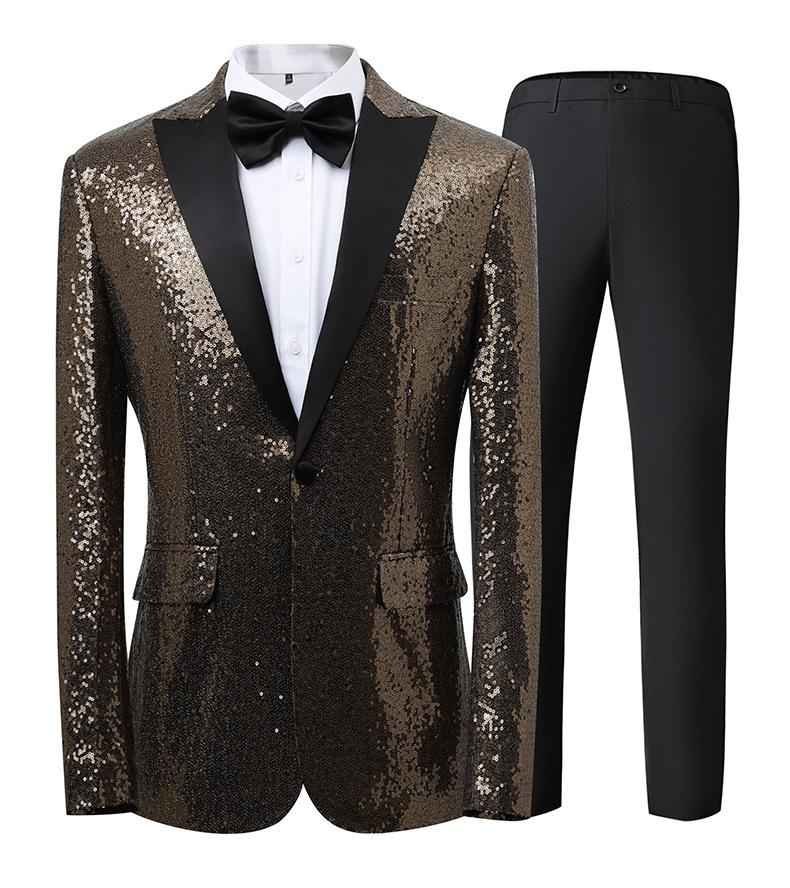 Gold Sequin Stage Performance Suit Jacket  Men's Korean Style Blazer For Nightclub, Wedding Host, Emcee, Photoshoot