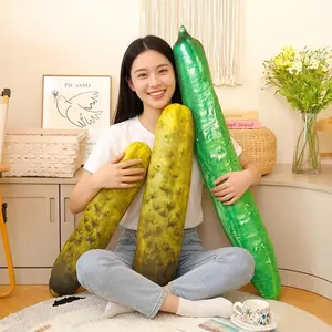 Like Real Pickled Cucumber Green Vegetable Plush Long Pillow Stuffed Food Plushie Bolster Sleeping Friend Gift