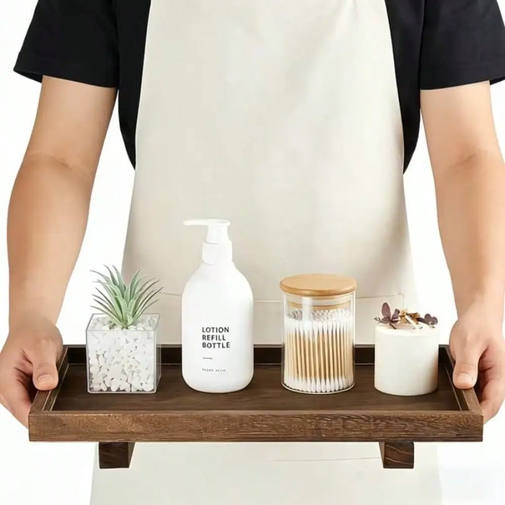1pc Wooden Rustic Modern Farmhouse Tray, Polished Wood Storage Dish, Bathroom Sink, Desk, Bedside, Space-Saving Multi-Functional Decorative Organizer, Decoration, Modern Bathroom Accessory