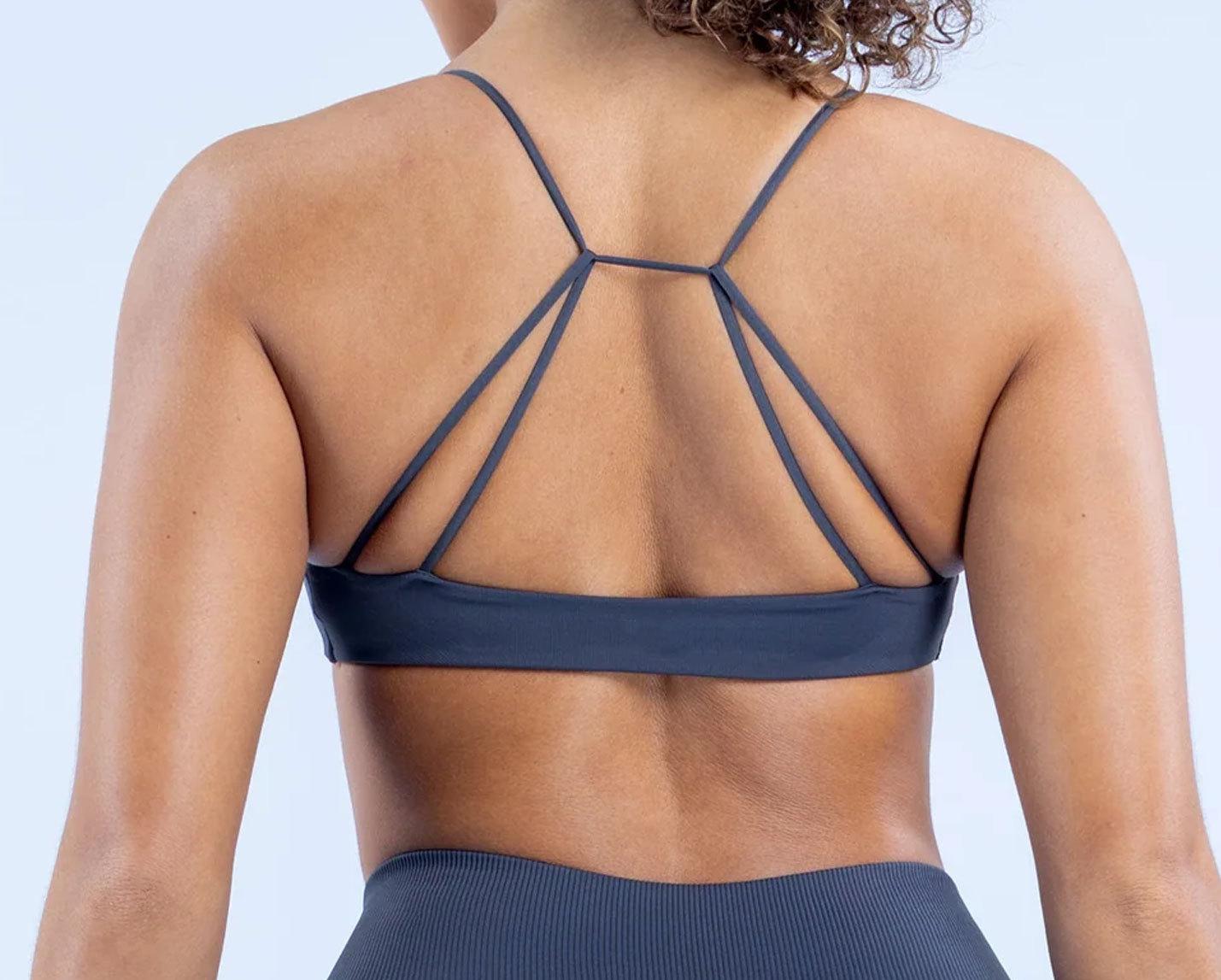DFYNE Seamless Thin Strap Bandeau Top |   Front twisted back design for a supportive and flattering look, high elasticity and skin-friendly fabric that won't dig into your shoulders, providing a bare-skin feel during exercise.