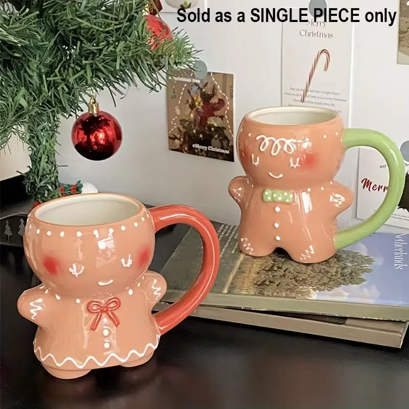 Gingerbread Man Coffee Mug, Cute 3D Ceramic Reusable Cup, Perfect for Afternoon Tea, Ideal Gift for Christmas, 320ml
