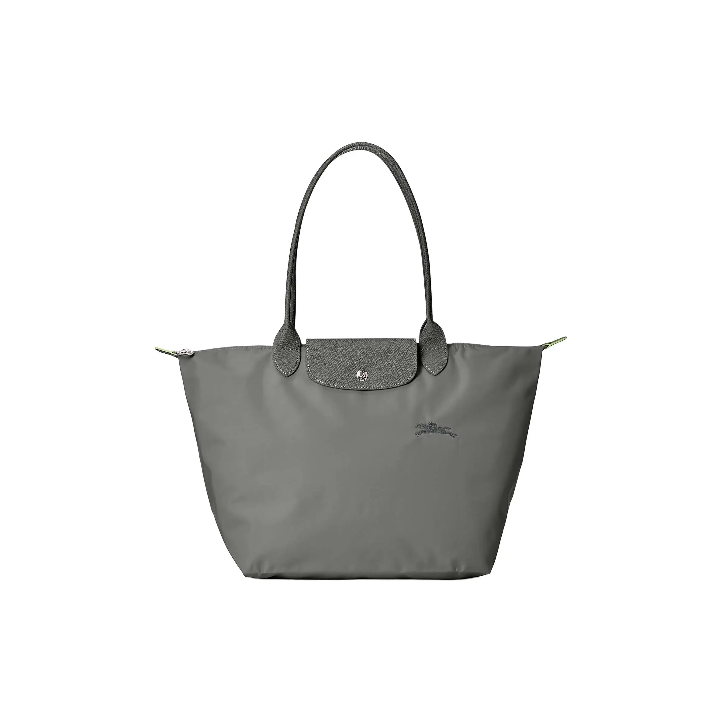 Longchamp Le Pliage Green Logo Foldable Top-Zip Tote Bag for Women, Canvas and Leather, Graphite