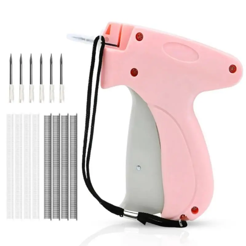 Pink Clothing Tagging & Hemming Gun - Ergonomic, Strong Quick Clothing Fixer, Versatile Home Supply with 5 Fine Needles, 1000 Fasteners, Nearly Invisible Stitches, Easy to Remove, Travel-Friendly Mini Sewing Tool for Garment Repairs, Quilt Tacking