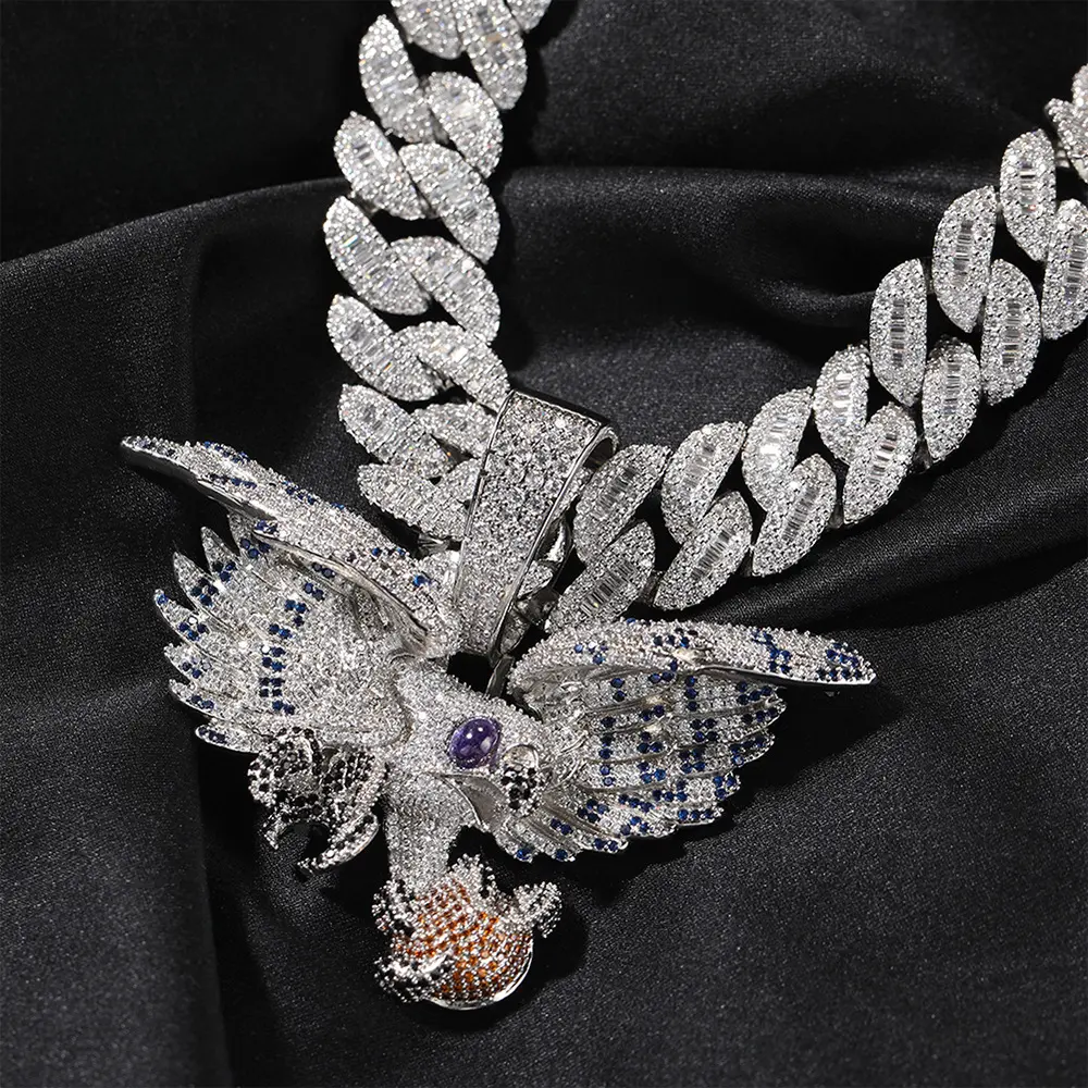 Loveden Hip Hop Iced Out Flying Eagle Pendant Necklace, 3D Colorful Cubic Zircon Inlaid Copper Eagle Charm, Detailed Wing Sculpture Full Micro Pave Street Jewelry, Unisex Trend Statement Accessory for Men Women, Ideal for Daily Streetwear, Club Party & Hi