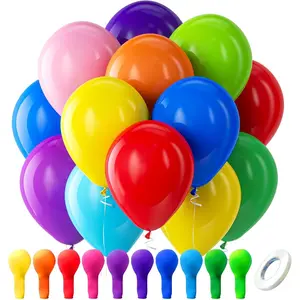 Bezente Assorted Rainbow Latex Balloons, 100 Pack 12 inch Round Helium Bright Color Balloons for Birthday Bridal Shower Wedding Party Decorations