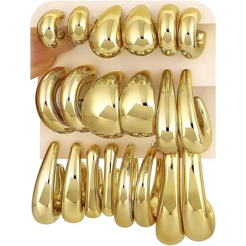 10 Pairs Chunky  Earrings for Women,  Statement Hoops Earring for , Trendy Chunky Hoop Earrings  for Gt