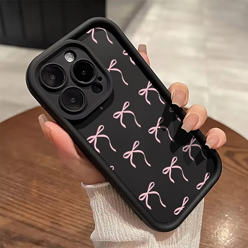 Pink bow pattern phone case, shockproof, full-coverage lens protection, compatible with iPhone 17/16/15/14/13/12/11 Pro Max/Air/Pro Plus/E/Mini/XS Max/XS/X, Pefect gift.