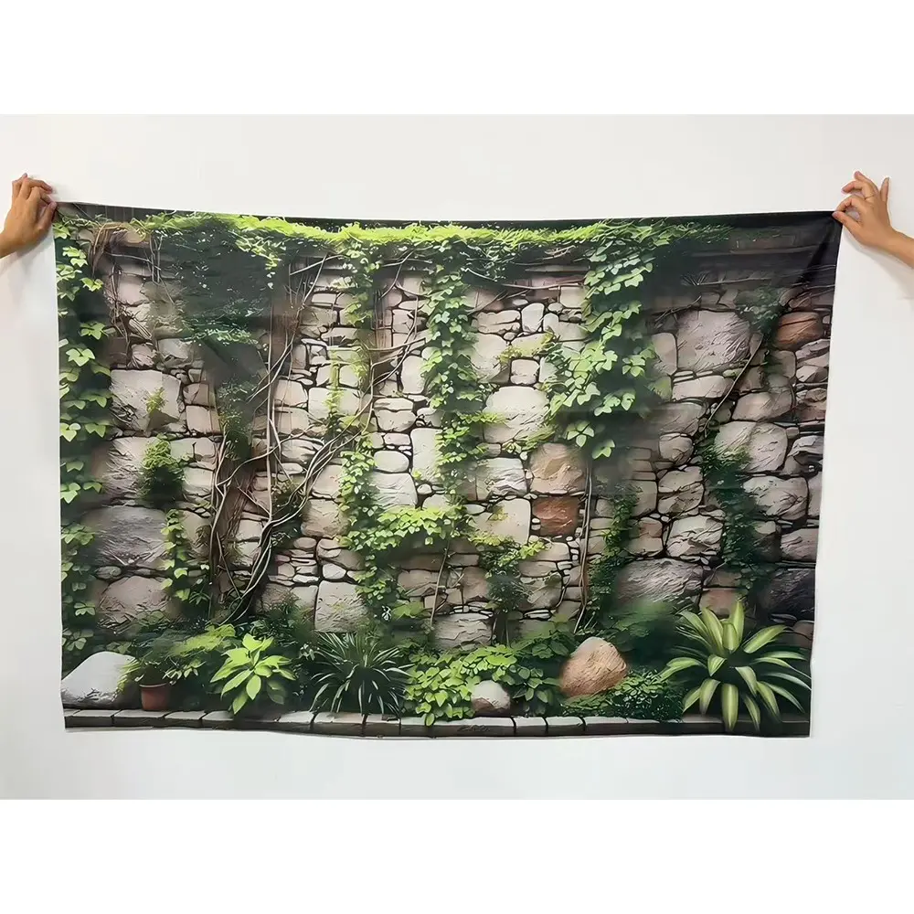 Artificial Ivy & Stone Wall Pattern Backdrop, Fake Ivy & Stone Wall Backdrop, Decorative Wall Decoration, Indoor & Outdoor Decoration, Photography Background, Garden