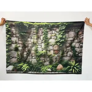 Artificial Ivy & Stone Wall Pattern Backdrop, Fake Ivy & Stone Wall Backdrop, Decorative Wall Decoration, Indoor & Outdoor Decoration, Photography Background