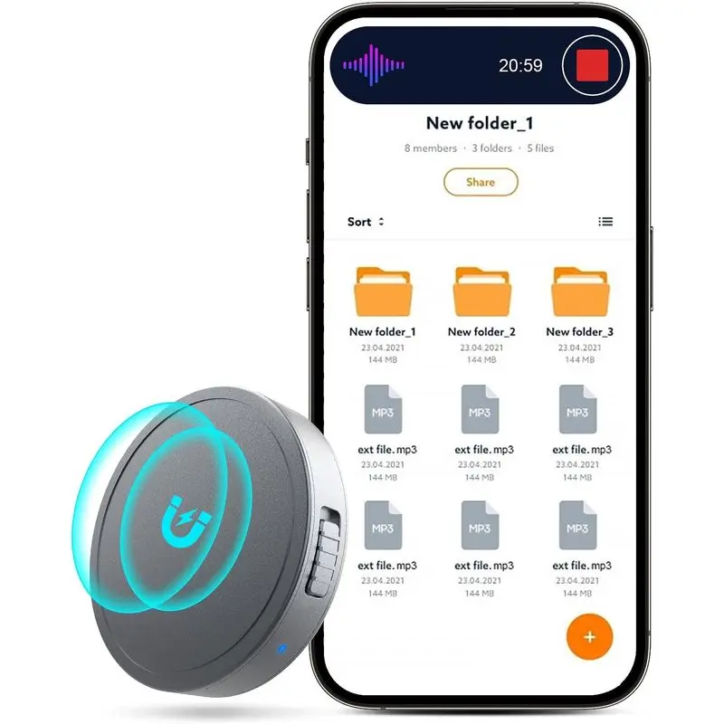 Magnetic Voice Activated Recorder, 128G Storage (1600 Hours), 70 Hours Battery, USB-C Audio Recorder with MP3 Function for Work, Lectures