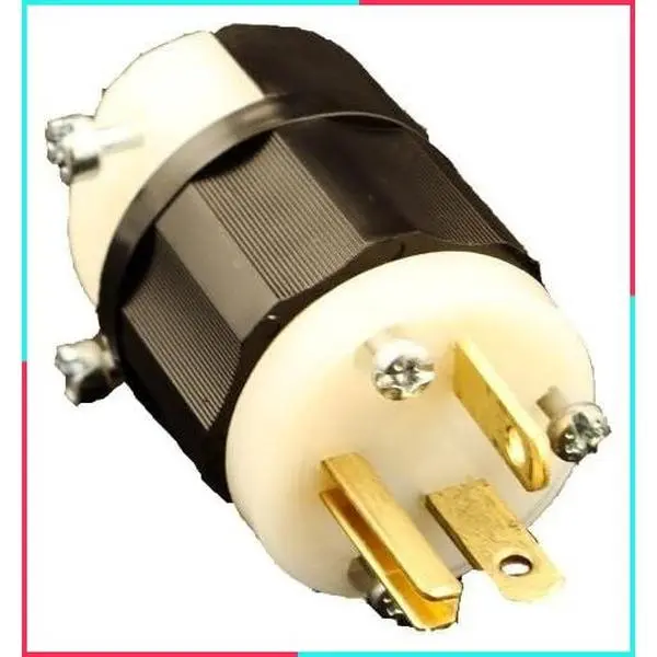 20 Amp, 125 Volt, Straight Blade Industrial Grade Grounding Plug, 5366-C, Black-White