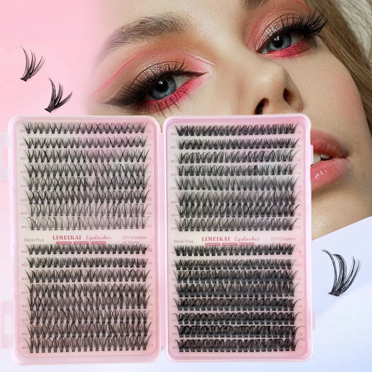 Lash Group Set, 640 Lash Extensions for Elongation, 10-17mm Individual Lashes, D-Shaped, Fluffy, Wispy False Lashes, DIY Kit