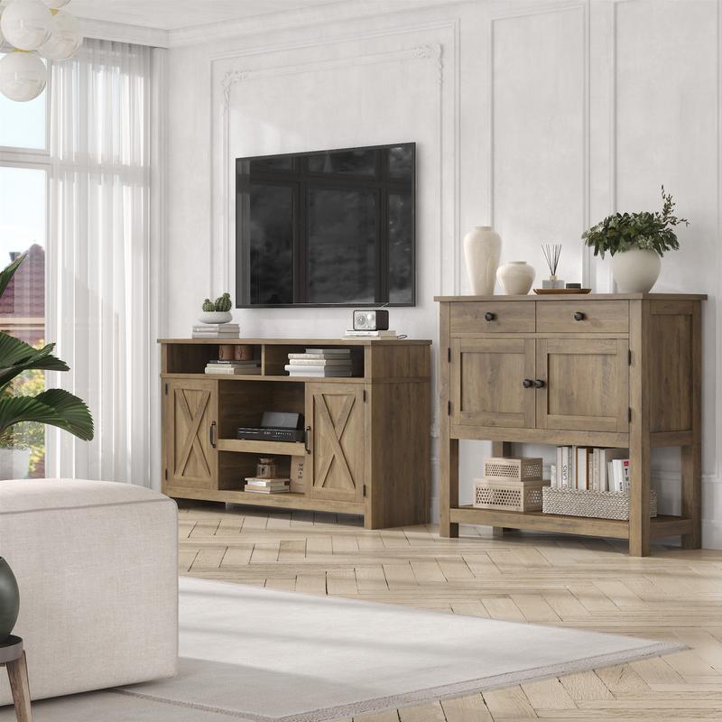 HOSTACK Farmhouse Console Table with 2-Door Cabinet & 2 Drawers, Coffee Bar, Entryway Table with Storage Shelf, Sofa Tables Buffet Sideboard,Black Friday，Christmas gifts