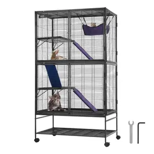 【DealsForYouDays】VEVOR 64.6" Rolling Metal Ferret Cage, Large 4-Tier Cage, Small Animal Cage with Ramps Tray, Easy to Set up for Pet Rats, Hamster, Guinea Pig, Chinchilla, Squirrel, Hedgehogs, Bunny