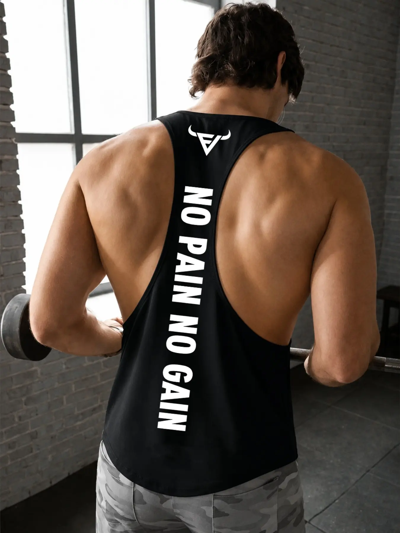 Men's Workout Tank Top, Open Back Racerback Muscle Tee with Bold Letter Print, Breathable Sleeveless Shirt for Gym, Bodybuilding and Summer Training Workout Gym Tops