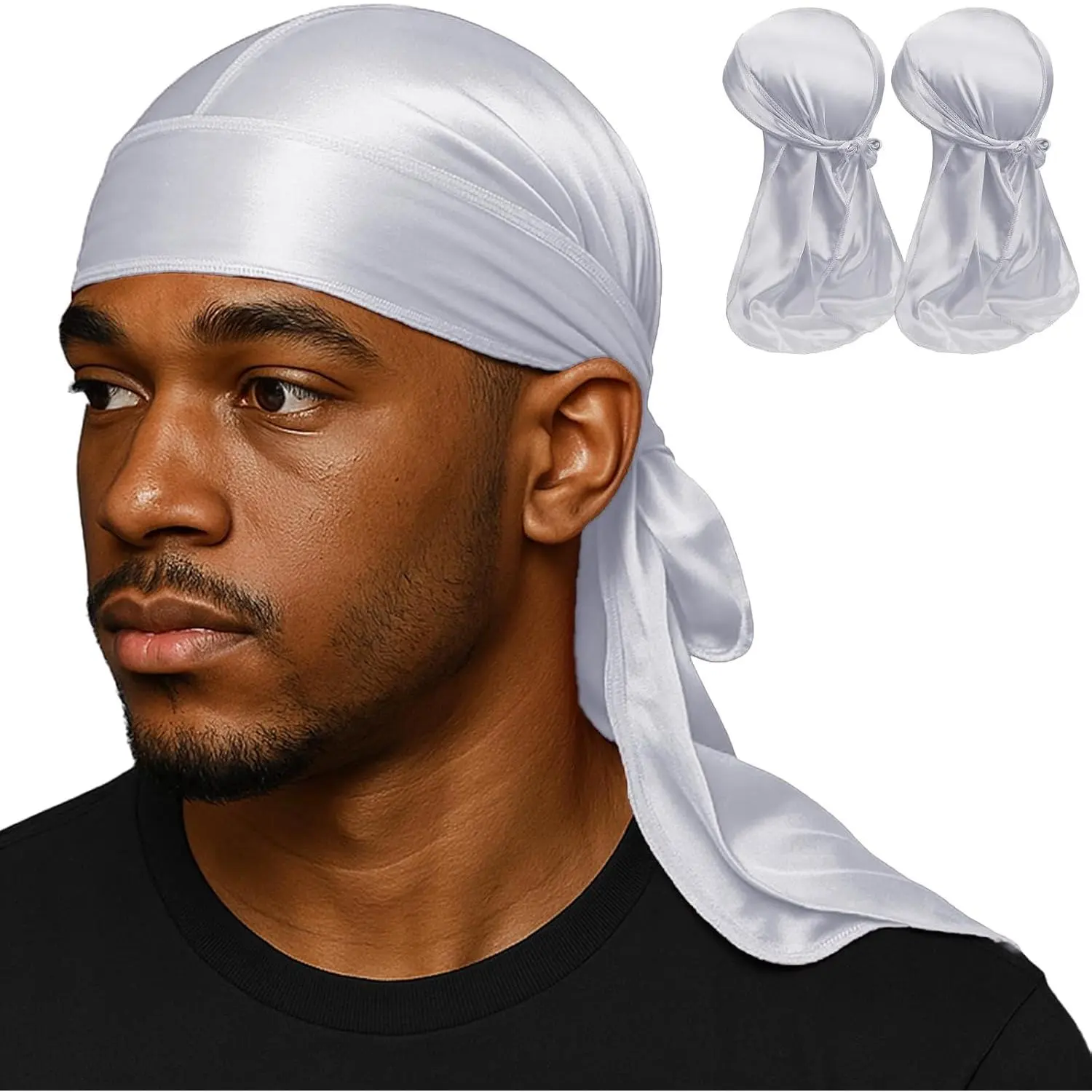 Durag Pack for Men, Silky Doo Rag Cap for 360 540 720 Waves