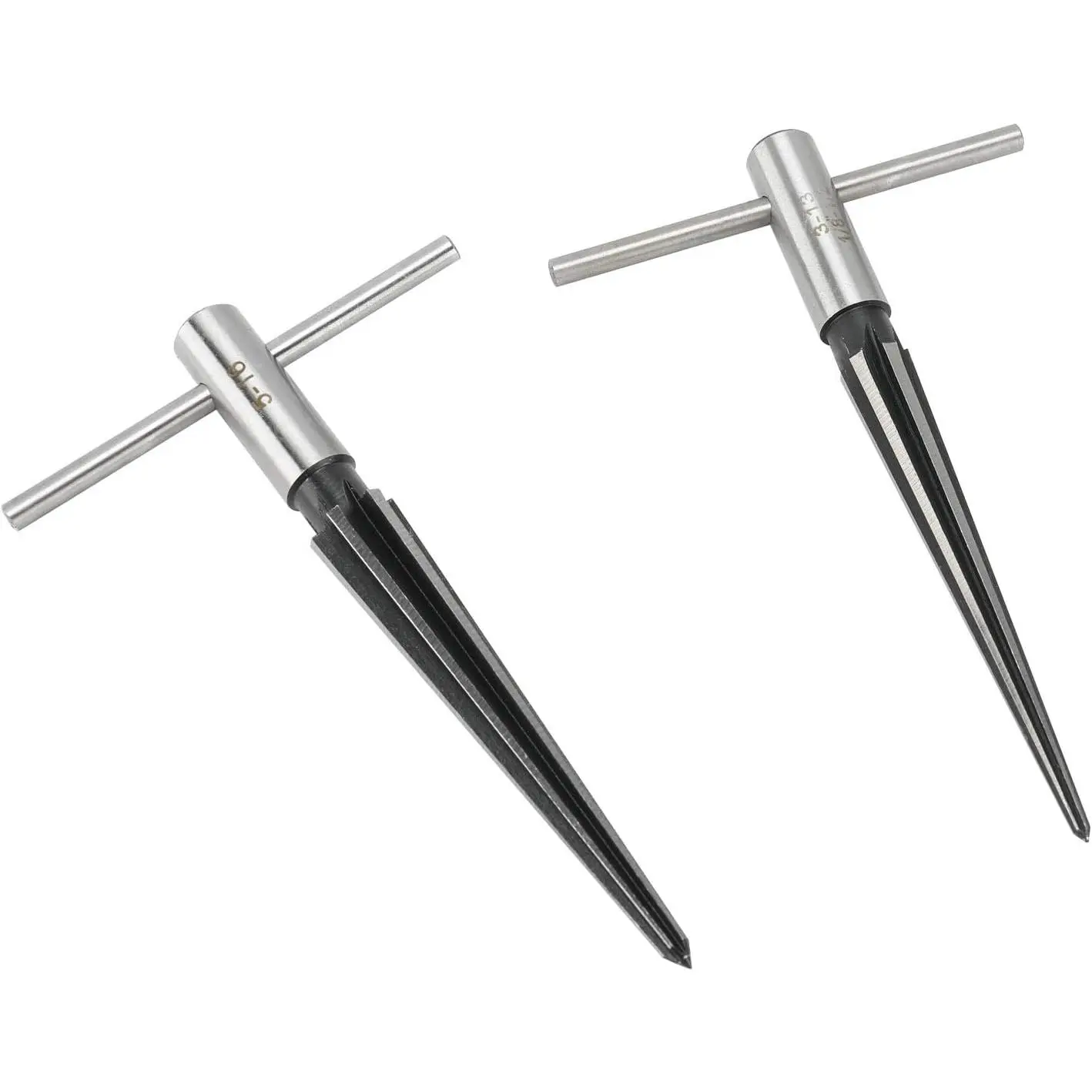 2 pcs Tapered Reamer T Handle 6 Fluted Chamfer Bridge Pin Hole Hand Held Reamer Sizes 1/8"-1/2" (3-13mm) & 5''-5/8'' (5-16mm) Handle Drilling Tools