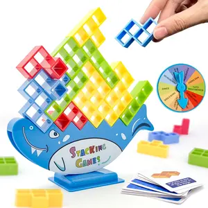 Cute Shark Balance Stacking Toy, Tetris-Shaped Blocks Activity Game for Kids, Easy & Fun Skill-Building Tower Play, Adorable Cartoon Shark Base, Hand-Eye Coordination Practice, Family Game for Boys Girls, Educational Party Gift Set