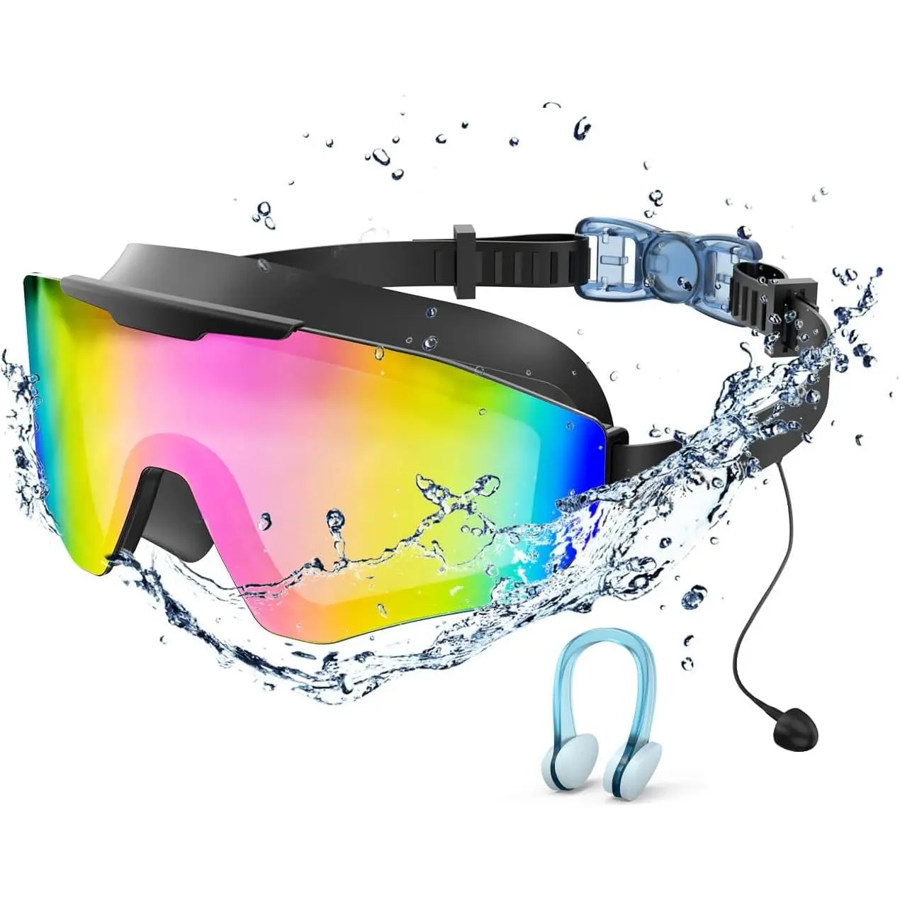 outdoors Swim Goggles with Earplugs, Wide View Anti UV Fog Swimming Goggles, 3-Color UV Lens Swim Glasses for Men Women Kids