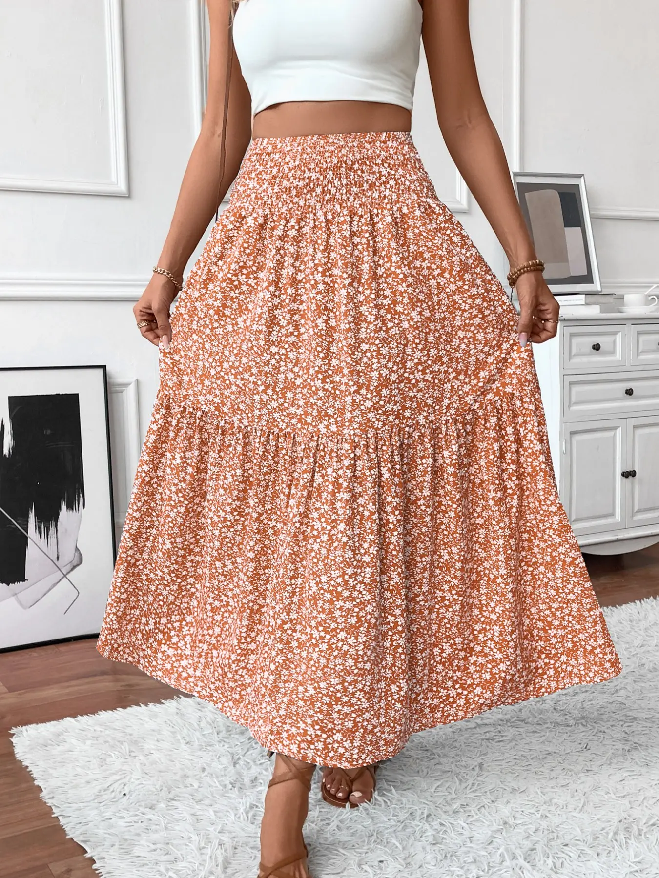 Women's Ditsy Floral Print  Skirt, Elegant High Waist Maxi Skirt for Daily Holiday Vacation Wear, Ladies Bottoms for All Seasons, Everyday