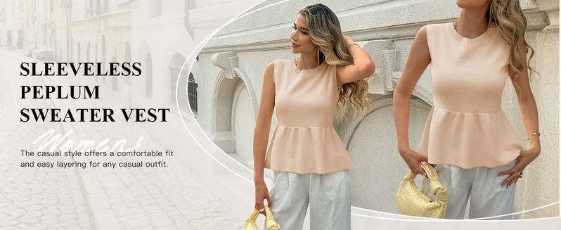 Saodimallsu Womens Sleeveless Babydoll Tank Tops Peplum Ruffle Crew Neck Ribbed Knit Summer Trendy Sweater Vest