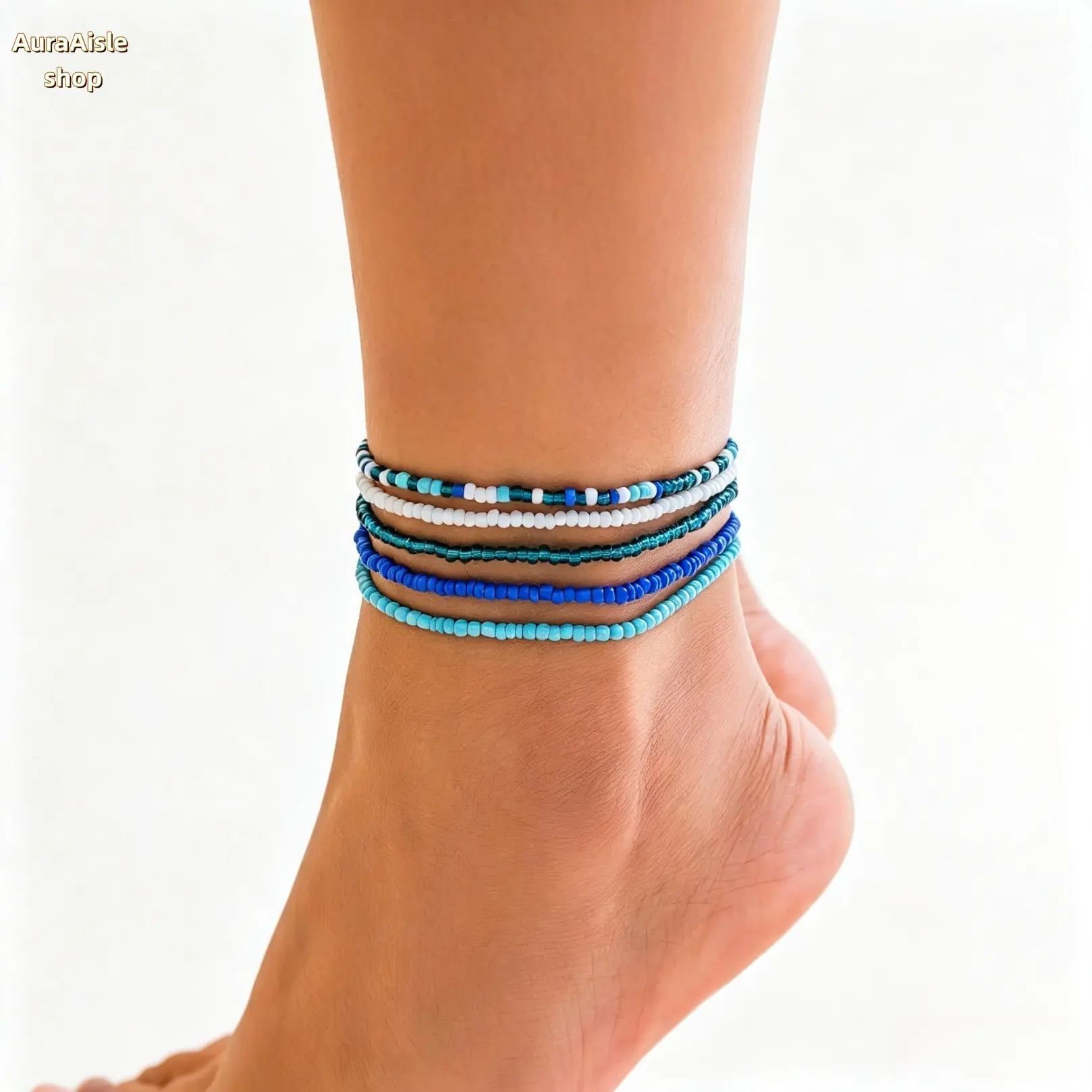 Women’s Elastic Boho Multi-Tone Seed Bead Layered Anklet - Stackable One-Size-Fit-All Costume Body Jewelry, Casual Accessory for Beach Outings, Everyday Use