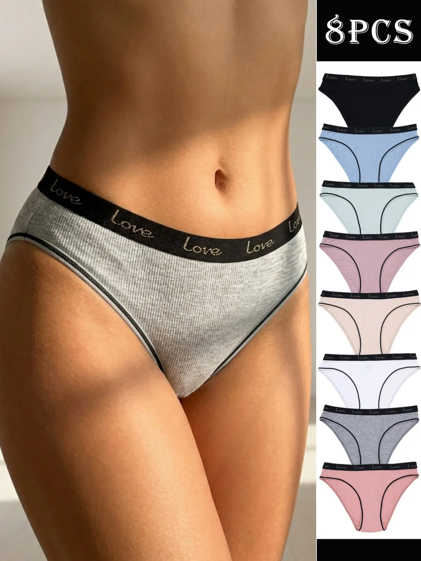 Women's Casual Letter Waist Triangle Panties, Ribbed Panty, Ribbed Fabric Comfortable Breathable Everyday Underwear, Soft Comfy Panties, Suitable for All Seasons Daily Wear