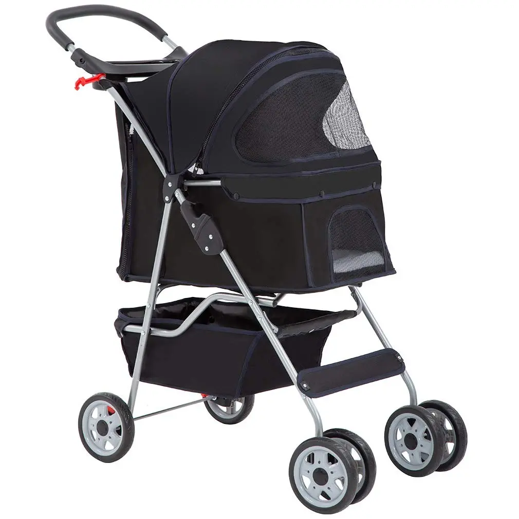 Pet Stroller Cat Dog Cage Stroller Travel Folding Carrier,Black
