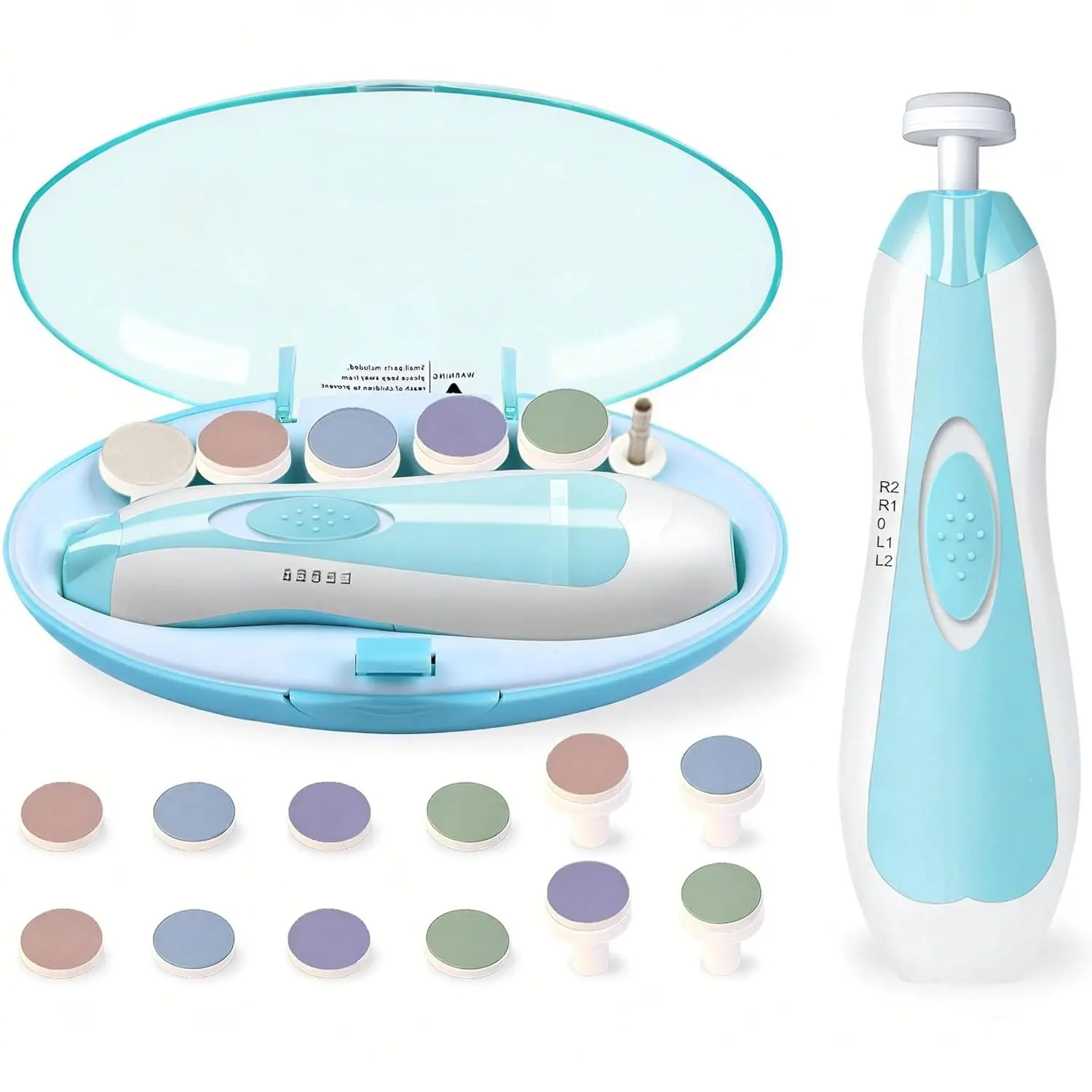 Baby Nail Trimmer Electric, Easy & Safe Nail File  Newborn Infant Toddler, Whisper-Quiet Nighttime Use, 4-Stage Age-Matched Grinding Heads, LED Light, 18-Piece Kit, Blue, Baby Shower Gift New model healthcare gift baby health care