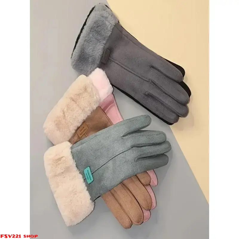 A pair Women's Cold-Hardy Insulating Winter Gloves - Grey, Neutral-Toned, Thick Fabric, Touchscreen-Compatible, Chic Fashion Gloves for Cycling, Driving in Cold Weather, Grey Women's Gloves campingessentials
