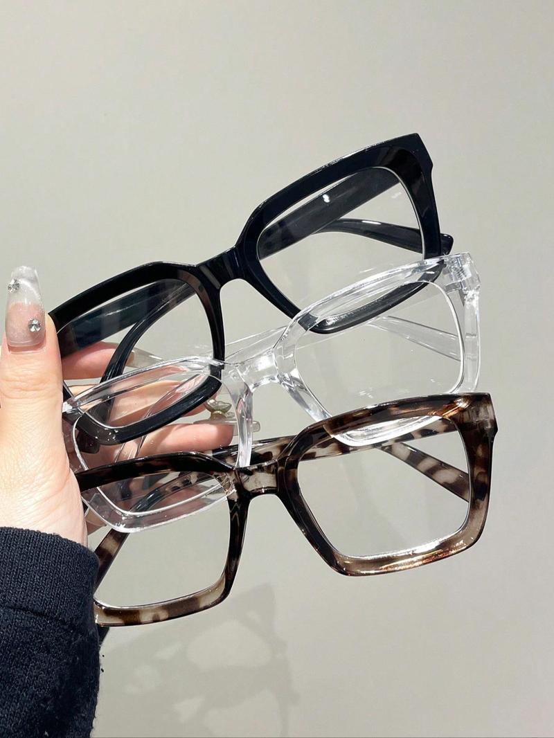 Unisex Simple Eyeglasses Set in Leopard, Clear and Solid Color , Trendy Square Frame Eyeglasses for Everyday Use, Fashion Accessories for Outdoor Activities, Trendy Casual Eyeglasses