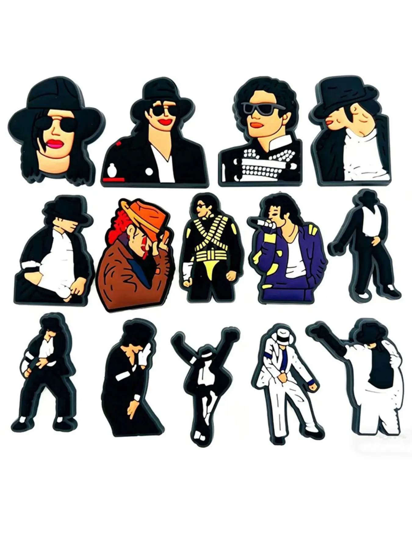 14-Piece Music Michael Jackson Cute Shoe Charm Set For Bubble Slides Clogs Sandals,PVC Shoe Decorations Accessories Buckle For Christmas Birthday Gifts