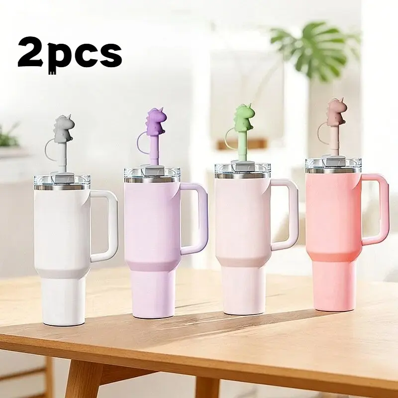 2-Pack Unicorn Straw Covers, Cute Animal Silicone Cup Lids, Fashionable Straw Tops for 40oz and 30oz Travel Cups, Dust-Proof Design
