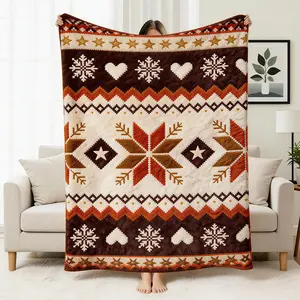 Comfortable Fair Isle jacquard blanket, sofa throw, soft Nordic-style blanket, suitable for living rooms and bedrooms, ideal for all seasons, and a must-have for creating a cozy home atmosphere