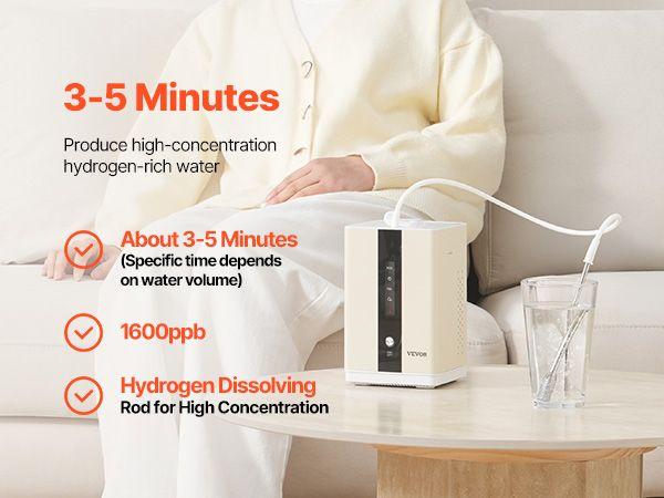 VEVOR Hydrogen Inhalation Machine, 99.99% High Purity Hydrogen Inhaler, HO-Separated 225ml/min (150 H+75 O) Dual Port Hydrogen Oxygen Inhaler, Hydrogen-Rich Water Generator for Home Travel