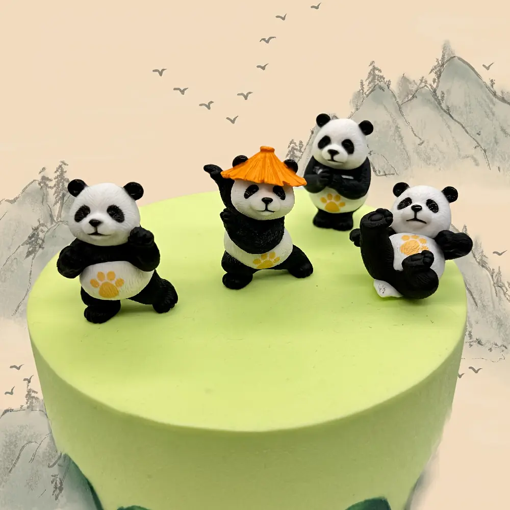 4-piece resin panda statue - Multi-functional miniature garden statue, suitable for indoor and outdoor decoration, desk and party ornaments, no electricity required